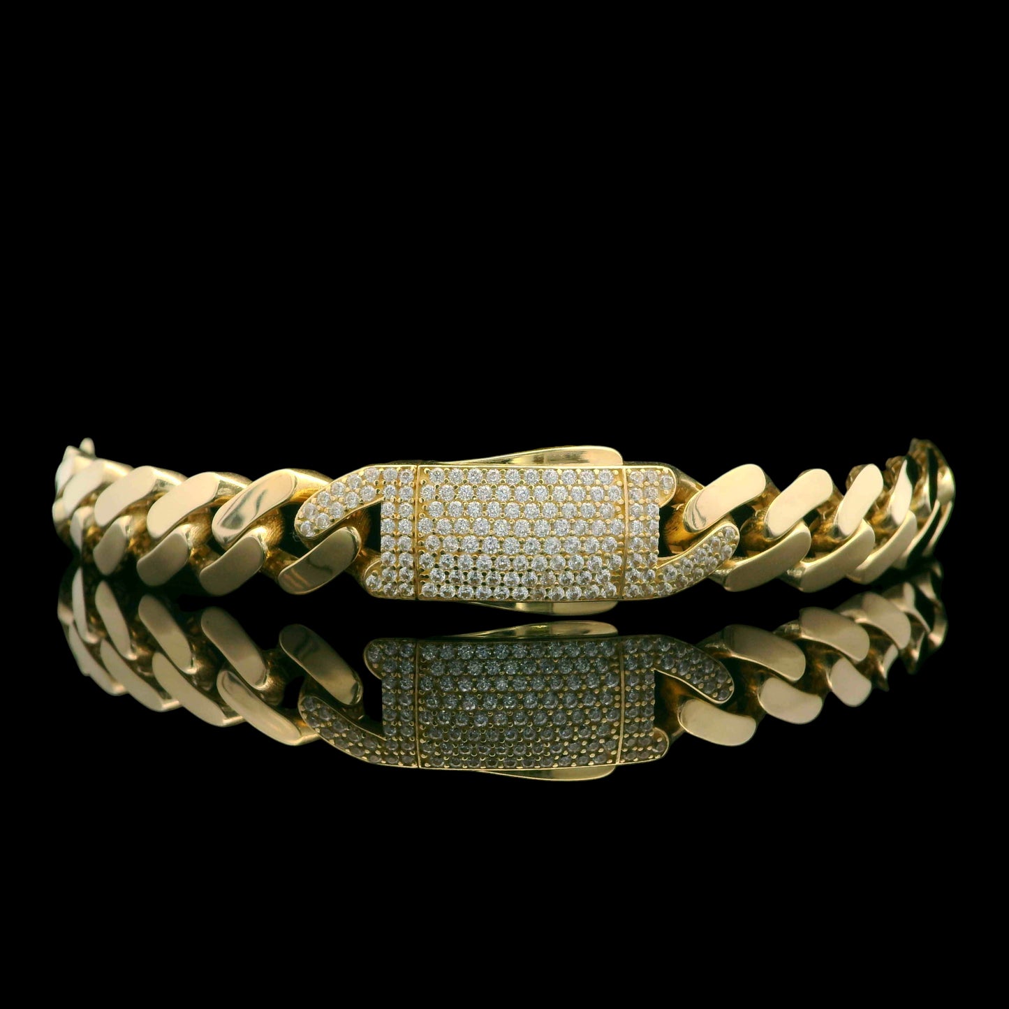 14K ID Bracelet with Greek Key Border & Side CZ Accents