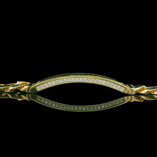 14K ID Bracelet with Greek Key Border & Side CZ Accents