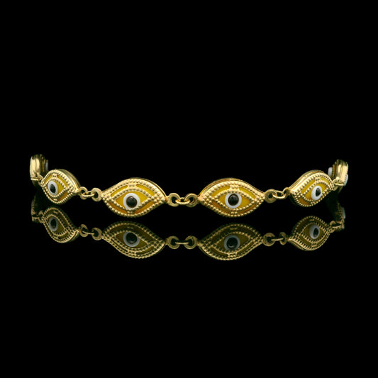 14K Gold Turkish Evil Eye Bracelet – Adjustable Fit - 7''+1''