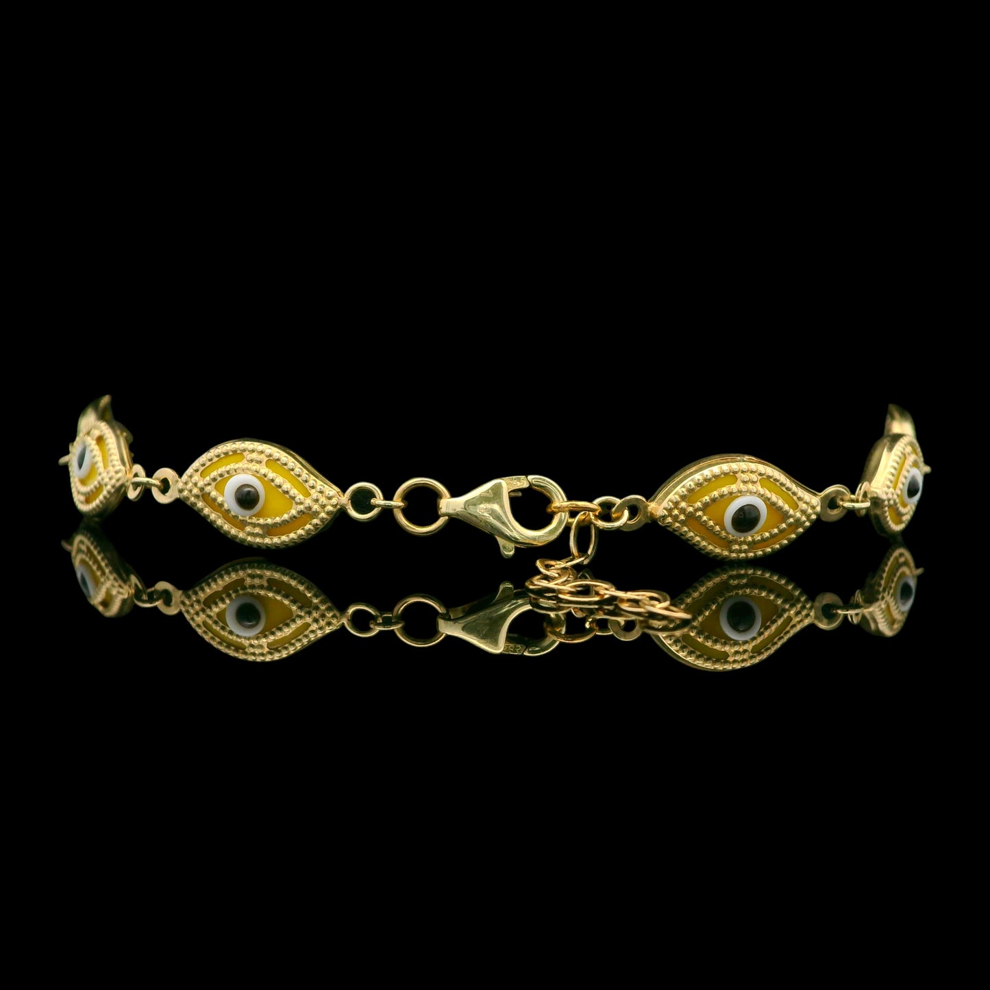 14K Gold Turkish Evil Eye Bracelet – Adjustable Fit - 7''+1''