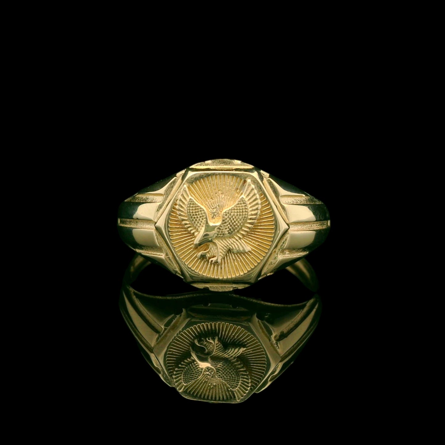 14K Gold Engraved Eagle Ring  – 13mm
