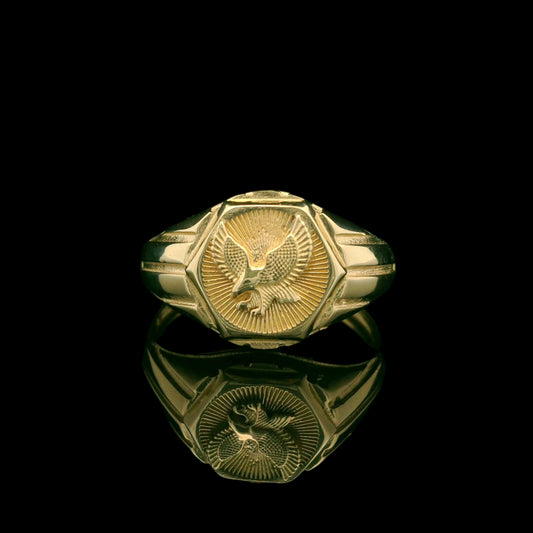 14K Gold Engraved Eagle Ring  – 13mm
