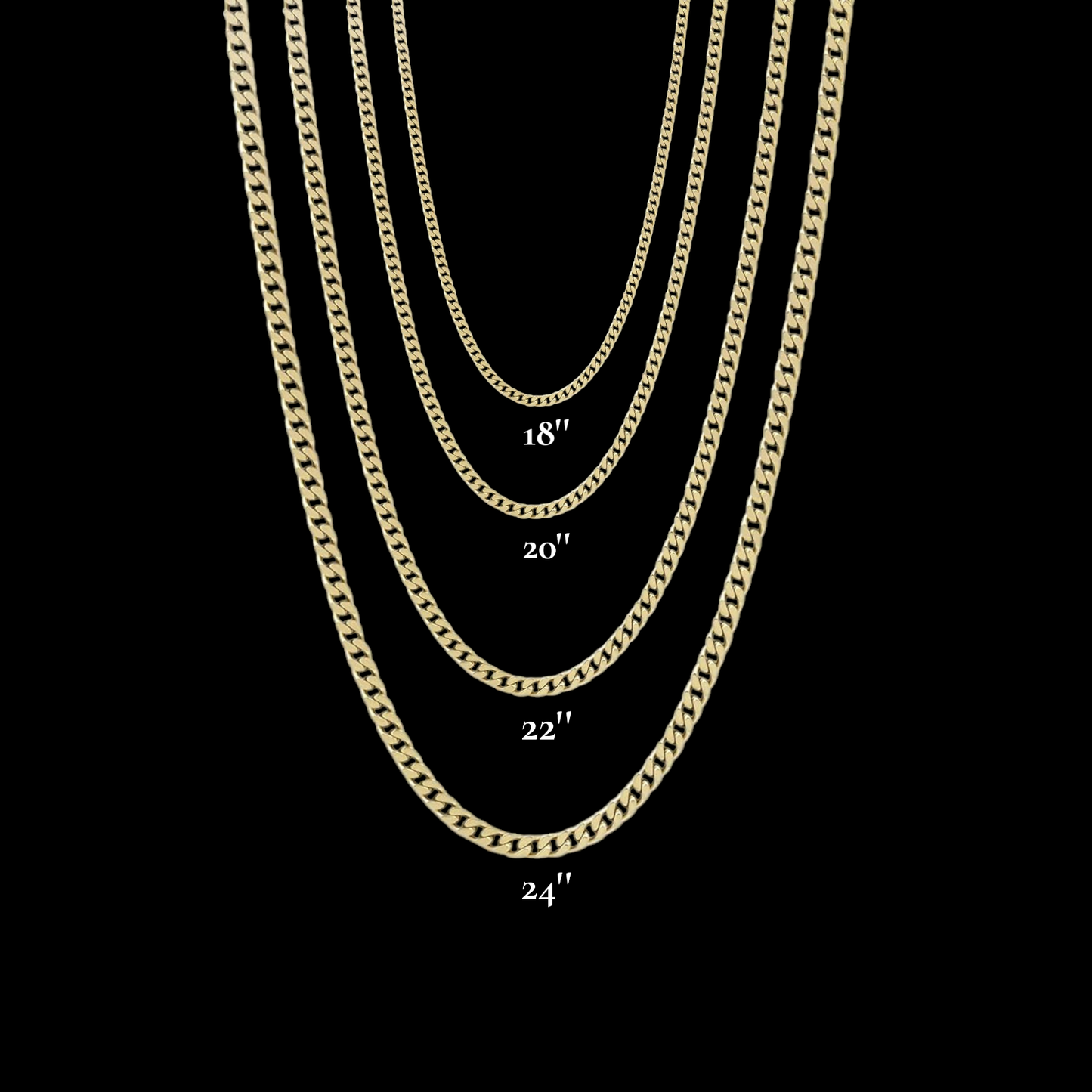 14K Solid Italian Gold Cuban Curb Chain (2mm-7mm) (18"-24")