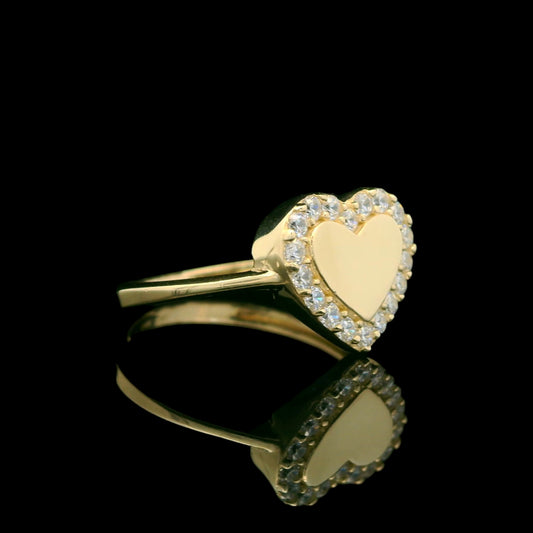 14K Gold Heart Ring with CZ Halo Polished Center - 10mm