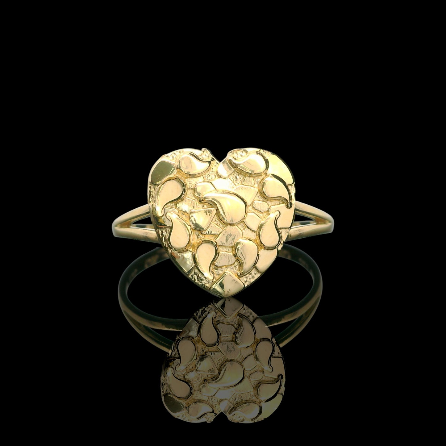 14K Gold Nugget-Style Heart Ring (10mm / 12mm)