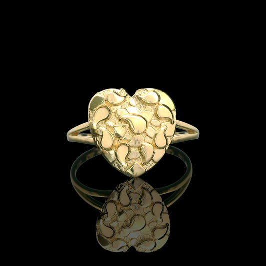 14K Gold Nugget-Style Heart Ring (10mm / 12mm)