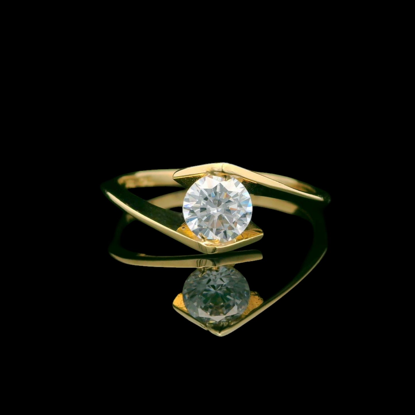 14K Gold CZ Solitaire Bypass Shank Ring - 5mm