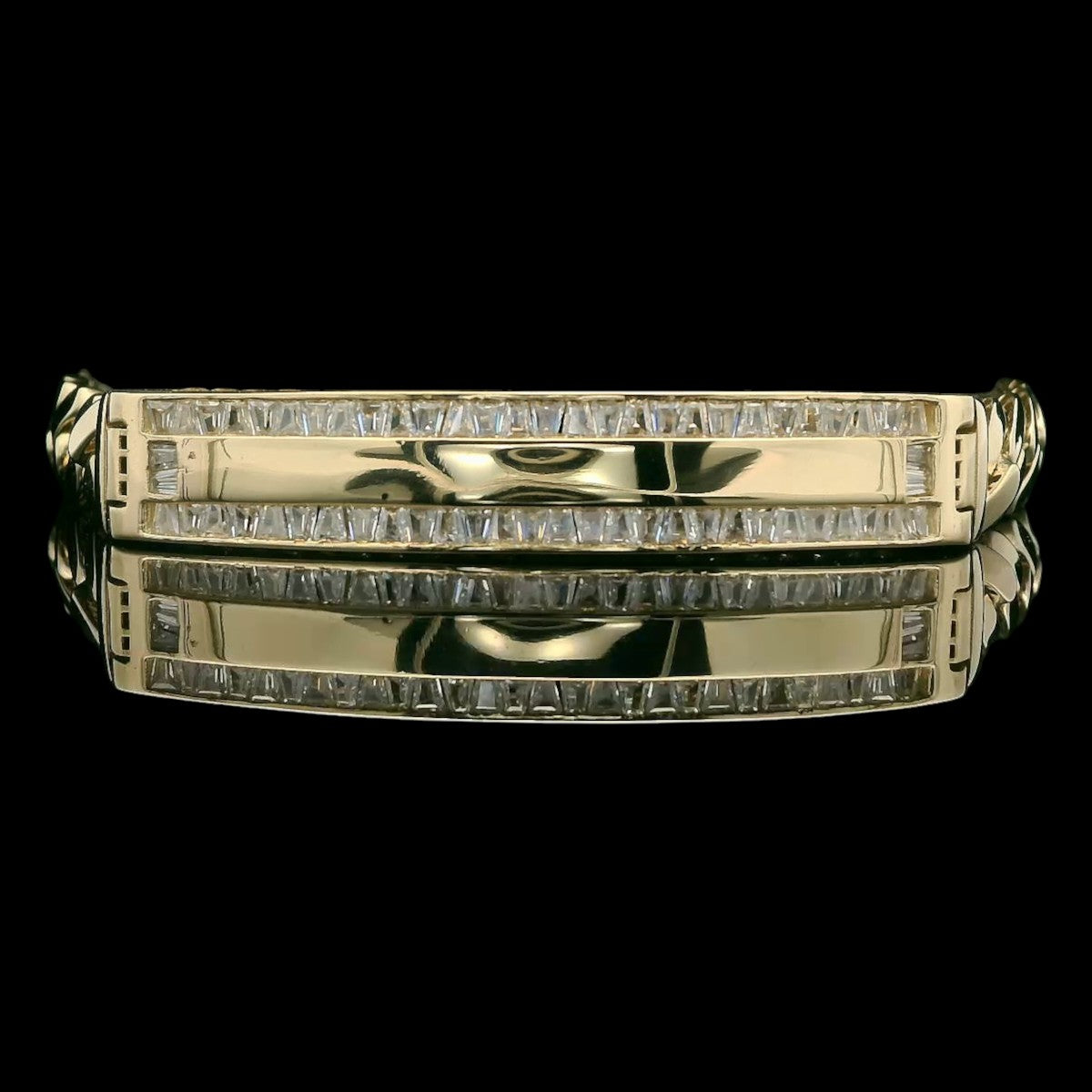 14K Gold Lightweight Cuban ID Bracelet with Baguette & Round CZ