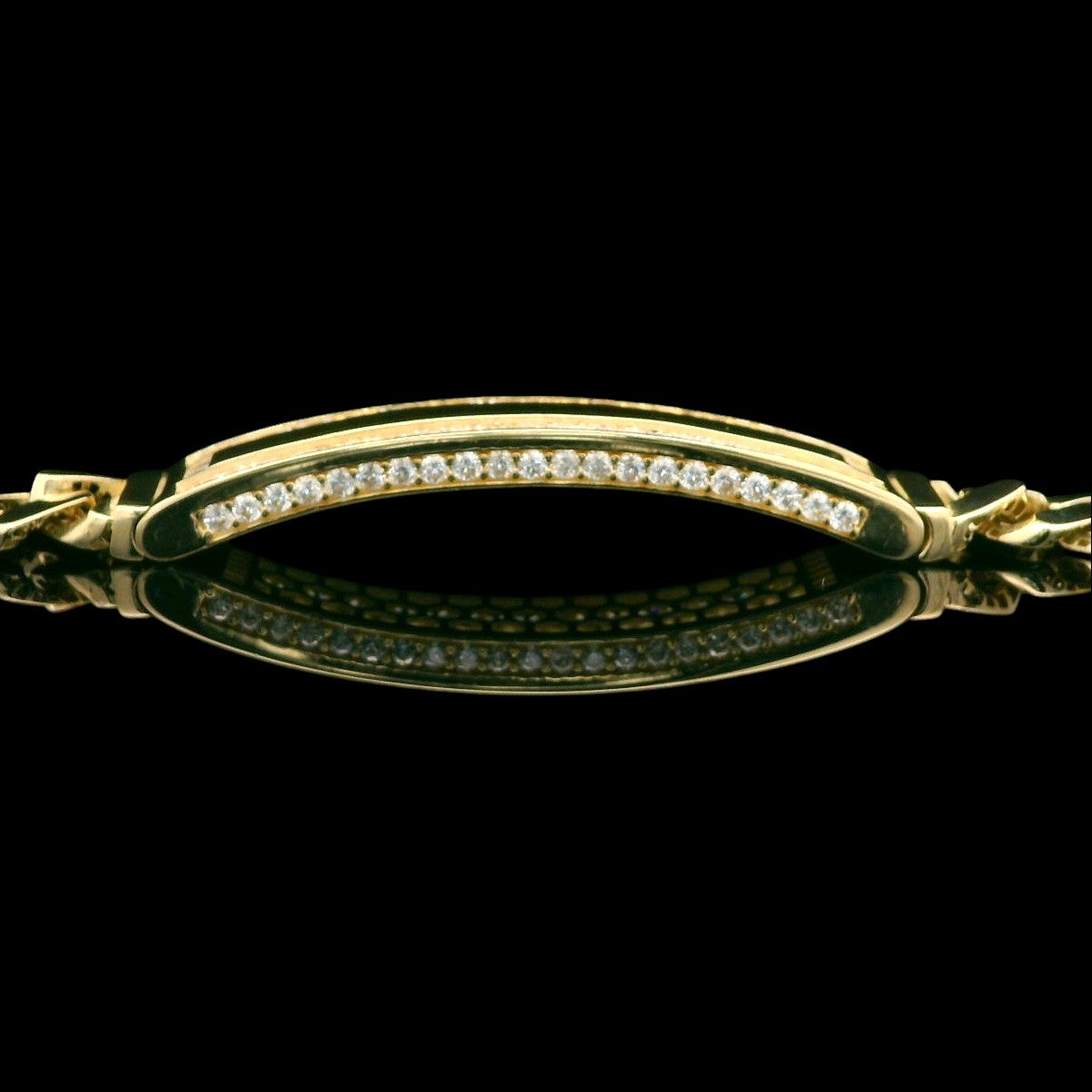 14K Gold Lightweight Cuban ID Bracelet with Baguette & Round CZ
