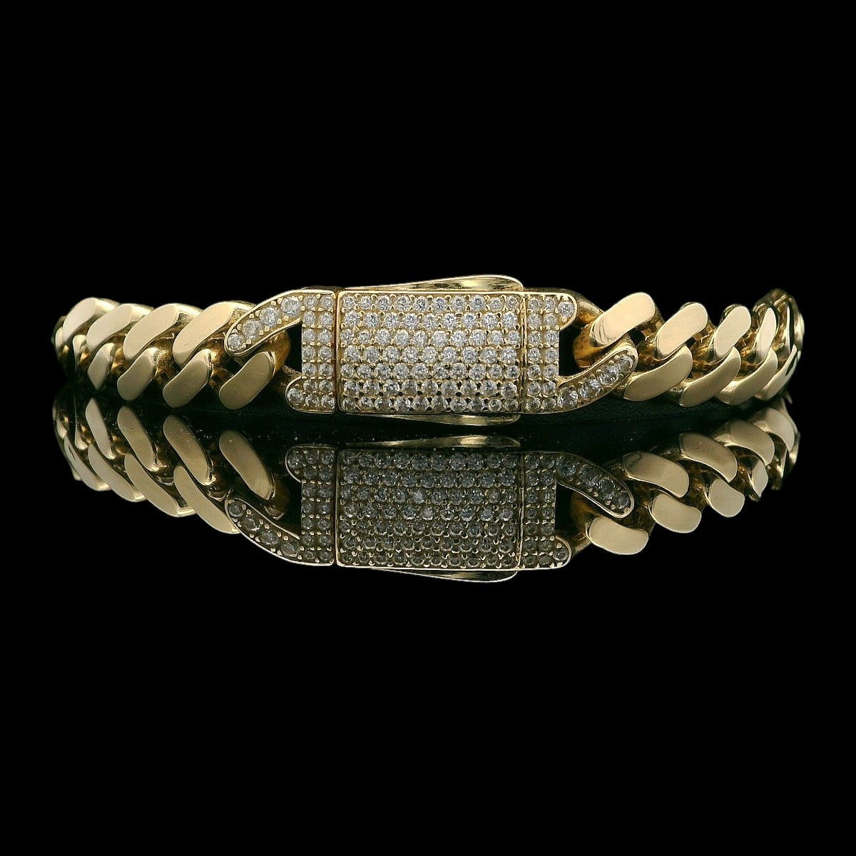 14K Gold Lightweight Cuban ID Bracelet with Baguette & Round CZ