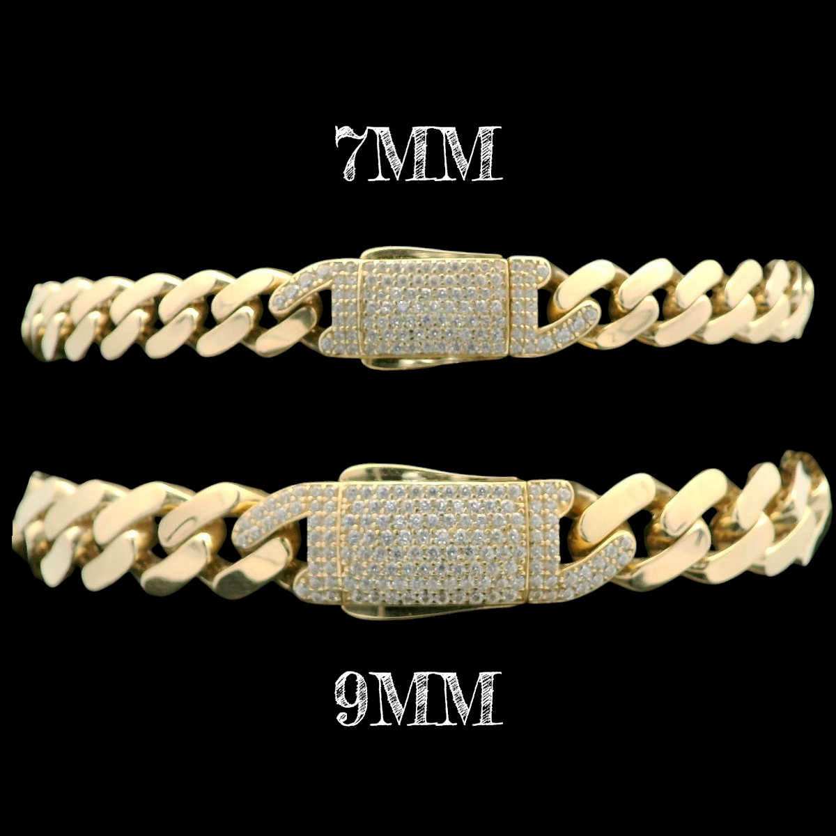 14K Gold Lightweight Cuban ID Bracelet with Baguette & Round CZ