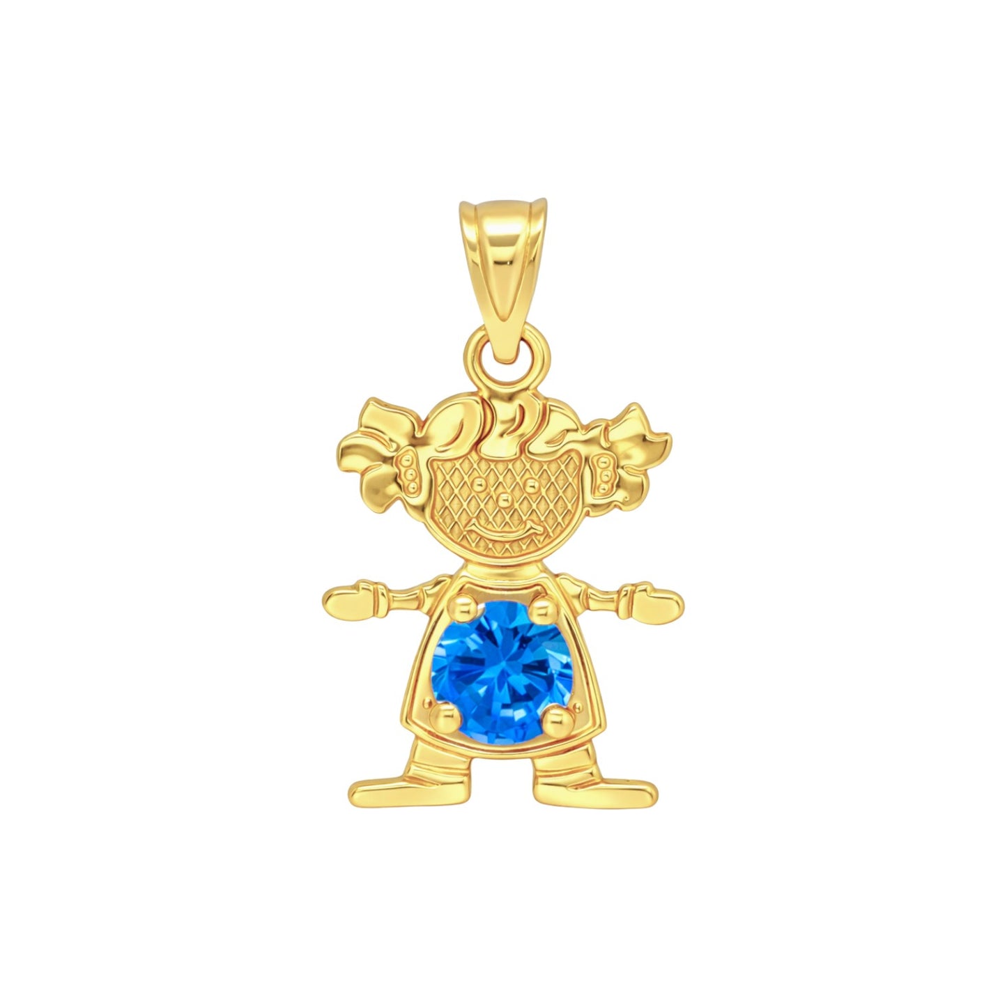 14K Gold Birthstone Boy & Girl Charm Pendants – 17mm CZ Stones by Month