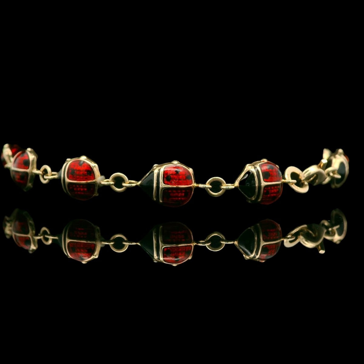 14K Italian Enamel Puff Ladybug Bracelet