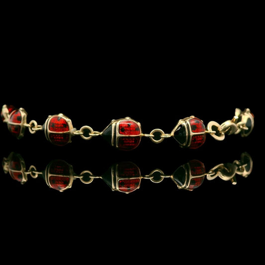 14K Italian Enamel Puff Ladybug Bracelet