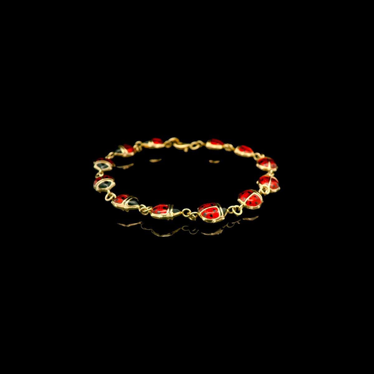 14K Italian Enamel Puff Ladybug Bracelet