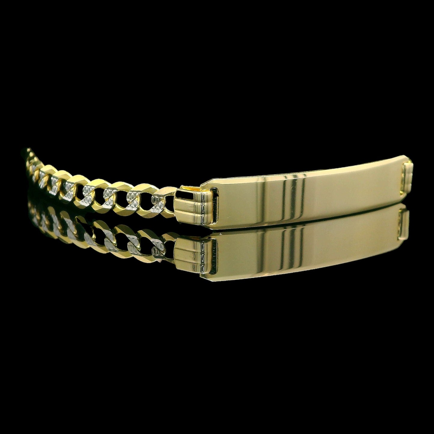 14K Gold Kids ID Cuban Two Tone Bracelet – 28mm Name Plate