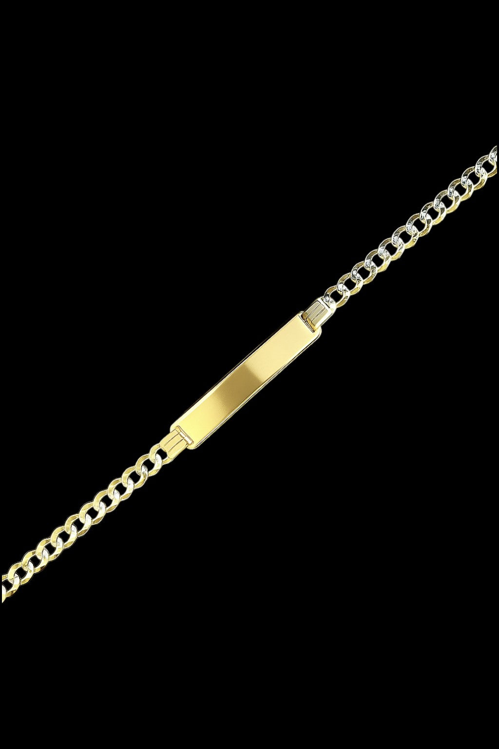 14K Gold Kids ID Cuban Two Tone Bracelet – 28mm Name Plate