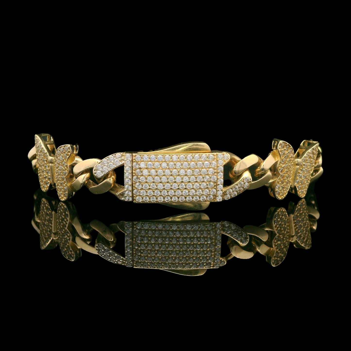 14K Yellow Gold Lite Cuban Butterfly Link CZ Bracelet 7.5"