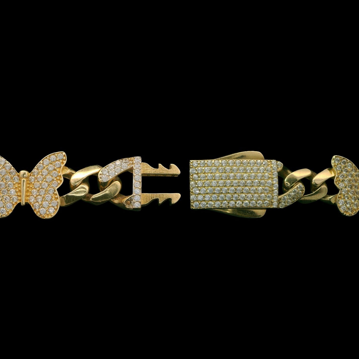14K Yellow Gold Lite Cuban Butterfly Link CZ Bracelet 7.5"