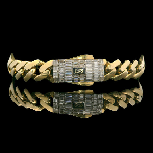 14K Yellow Gold 8" Genuine Monaco Lux Bracelet with Baguette CZ Lock 9.5mm