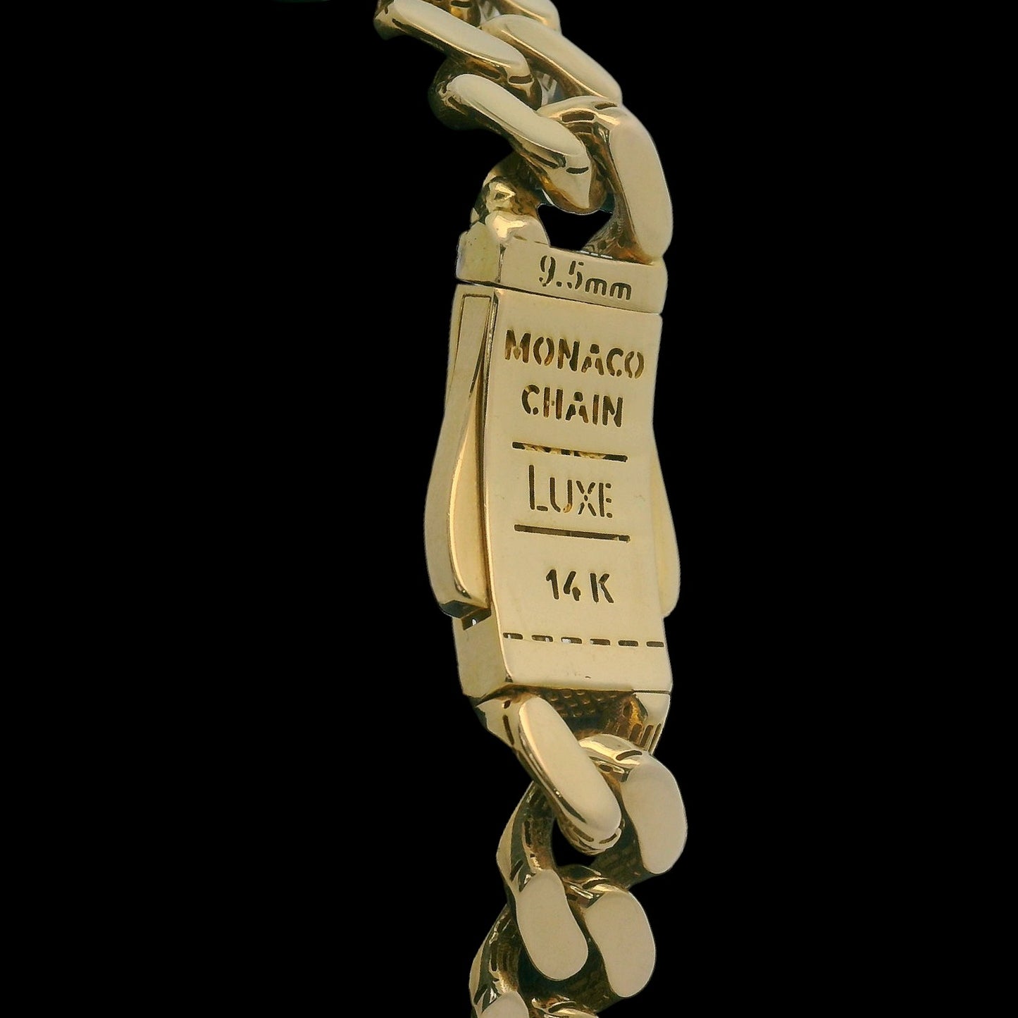 14K Yellow Gold 8" Genuine Monaco Lux Bracelet with Baguette CZ Lock 9.5mm