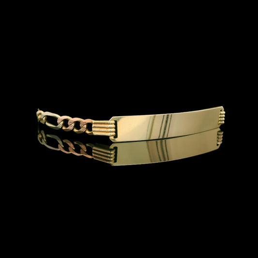 14K Tri-Color ID Bracelet – Polished Engravable Plate 7" 3.5mm