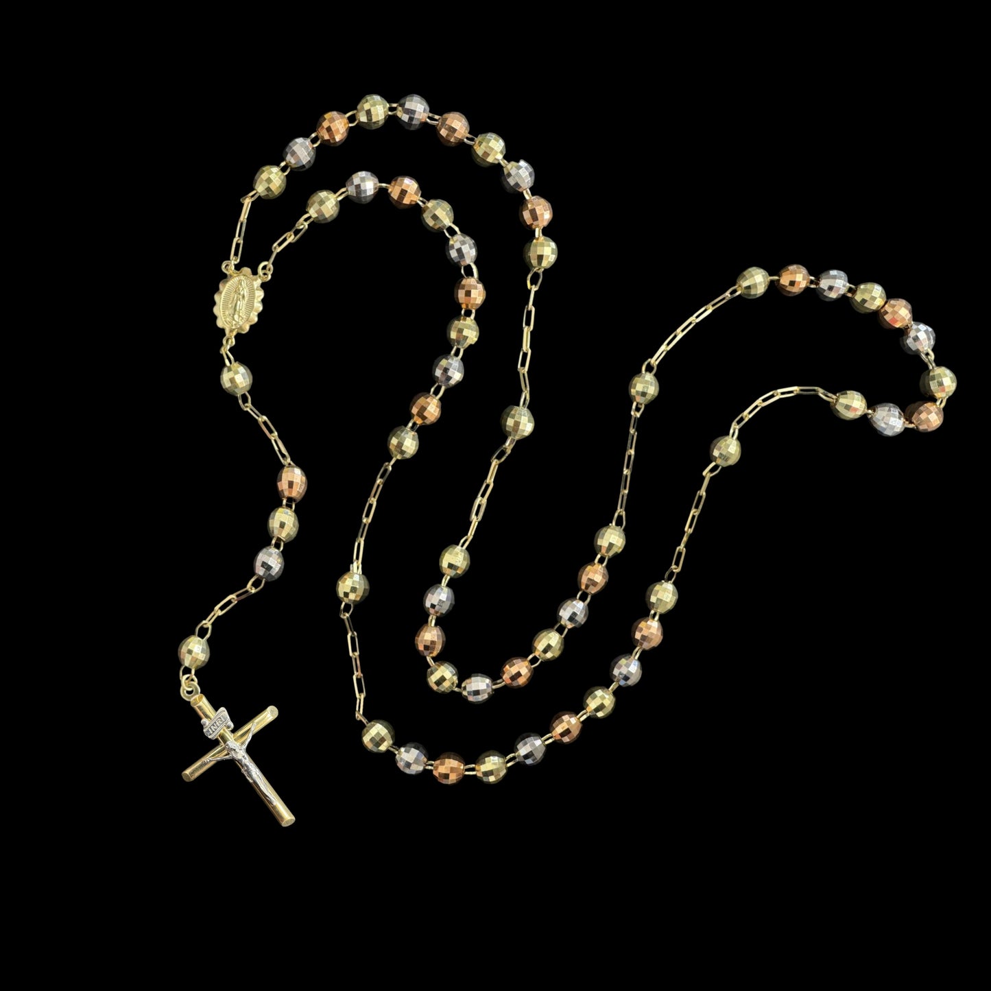 14K Italian Gold Rosary Necklace – Single Tone & Tri-Color Beads