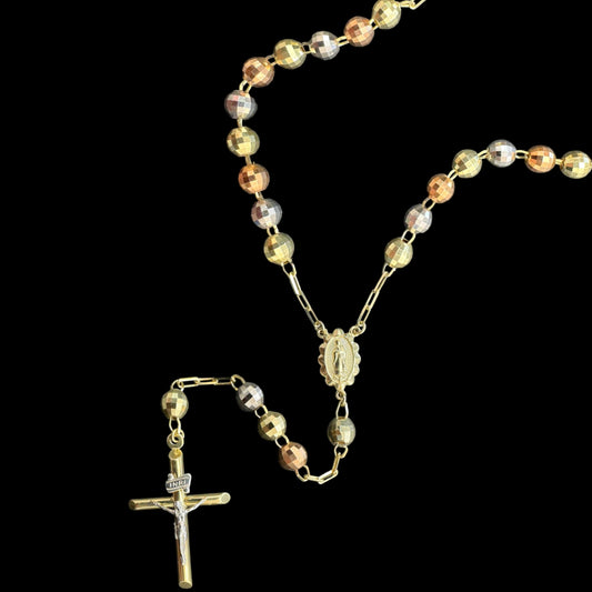 14K Italian Gold Rosary Necklace – Single Tone & Tri-Color Beads