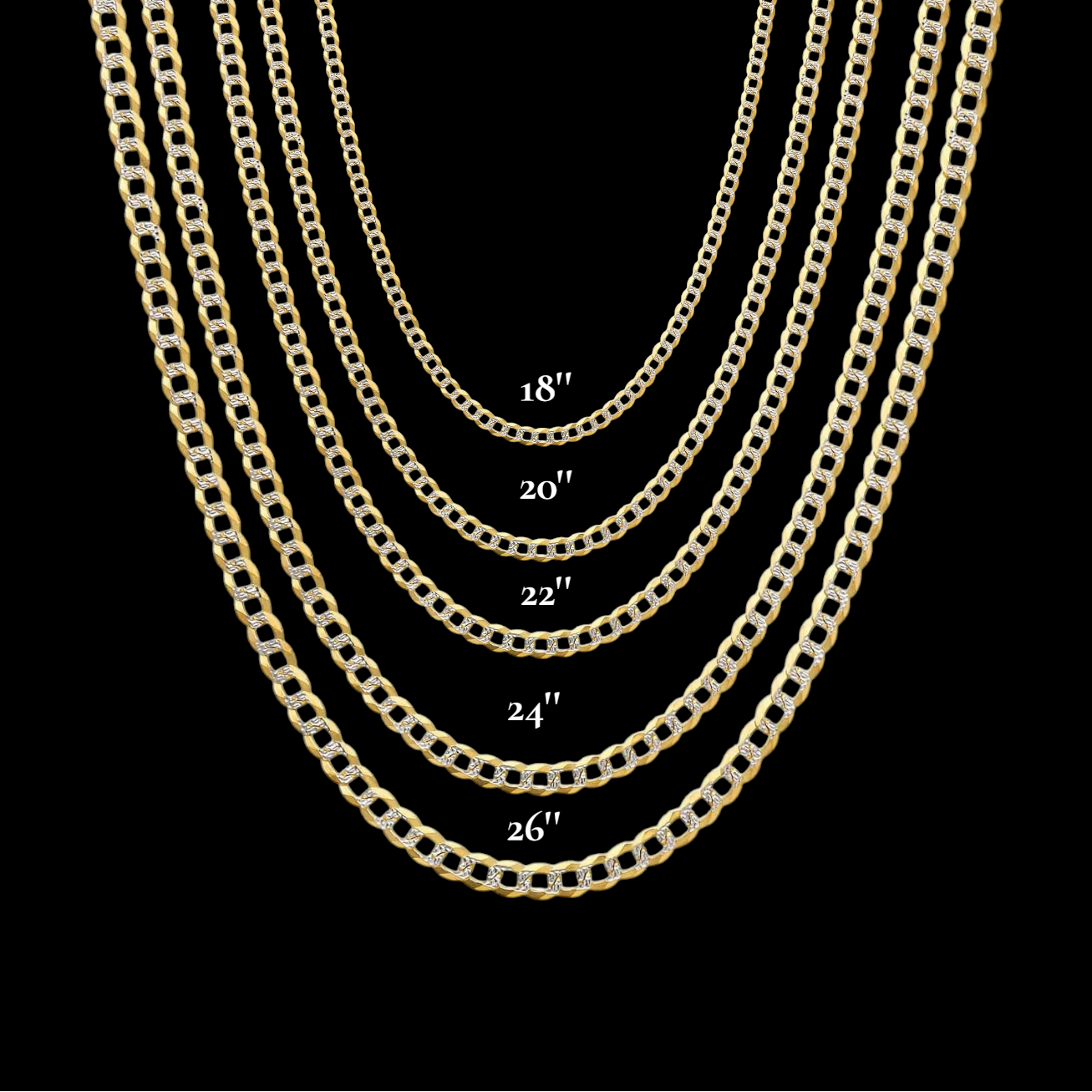 14K Two tone Cuban Chain – Multiple Lengths & Widths