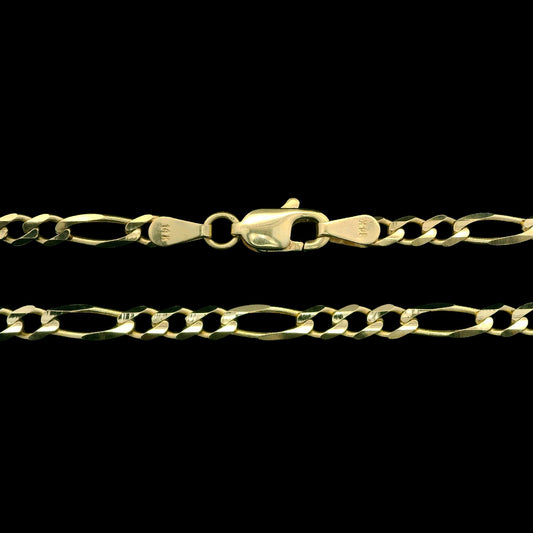 14K Yellow Gold Figaro Chain Necklace – Multiple Lengths & Widths