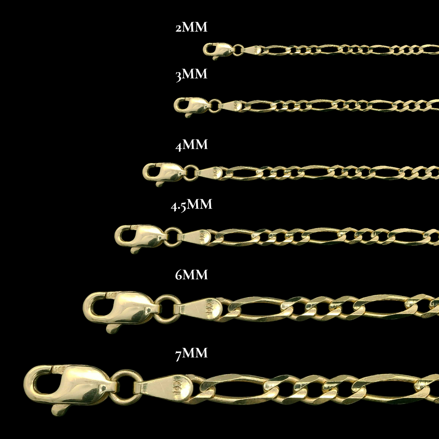 14K Yellow Gold Figaro Chain Necklace – Multiple Lengths & Widths