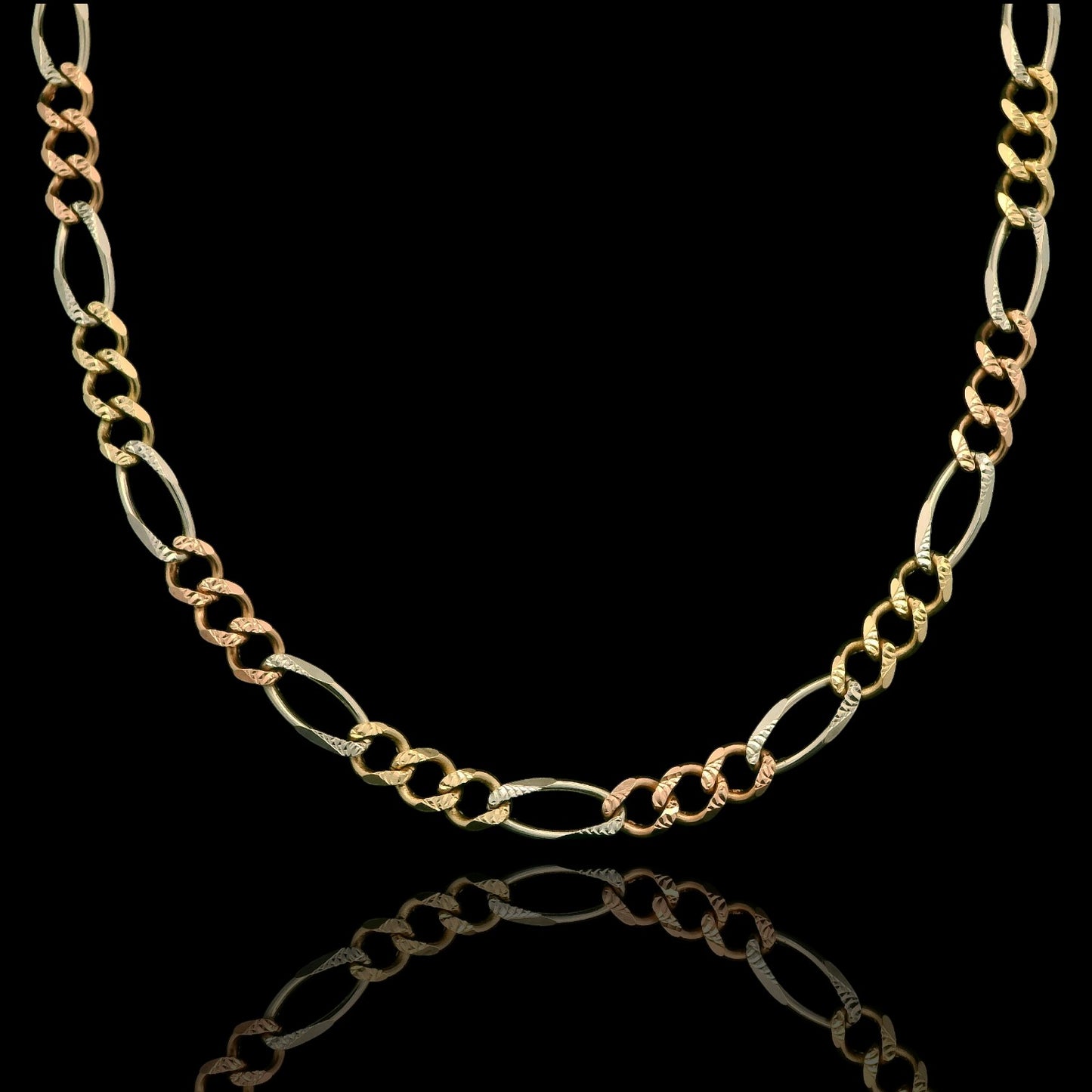 14K Tri-Color Figaro Chain Necklace