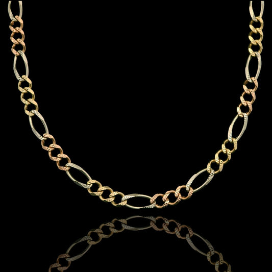 14K Tri-Color Figaro Chain Necklace