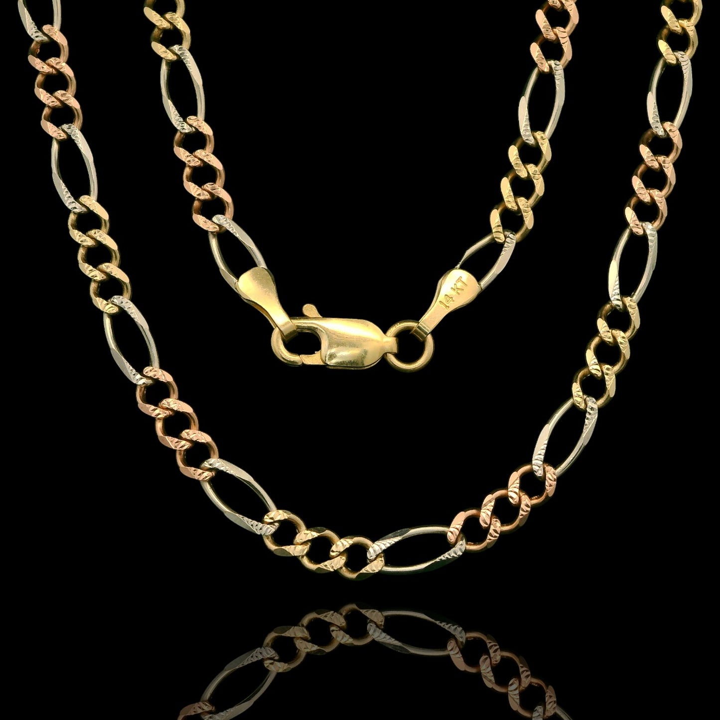 14K Tri-Color Figaro Chain Necklace