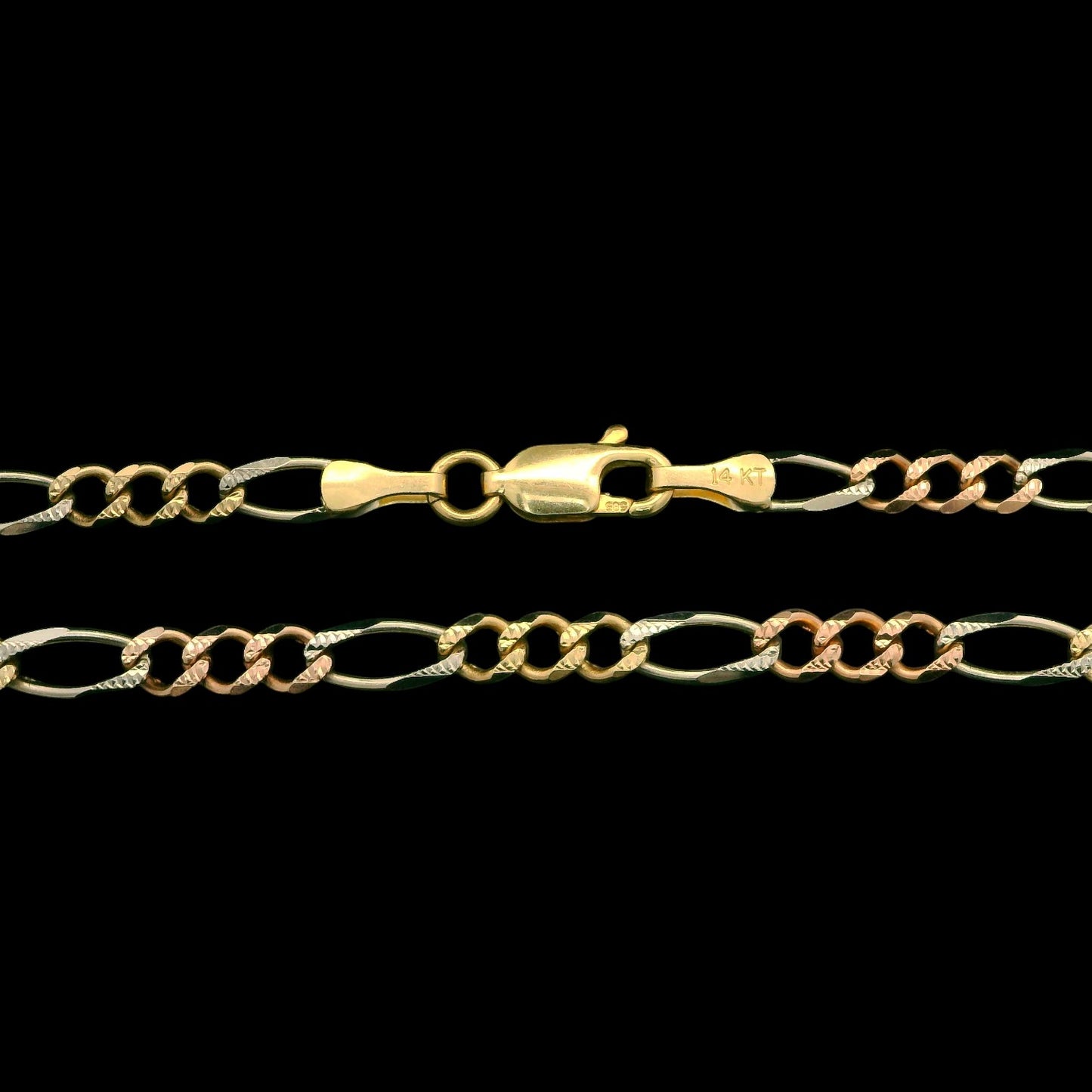 14K Tri-Color Figaro Chain Necklace