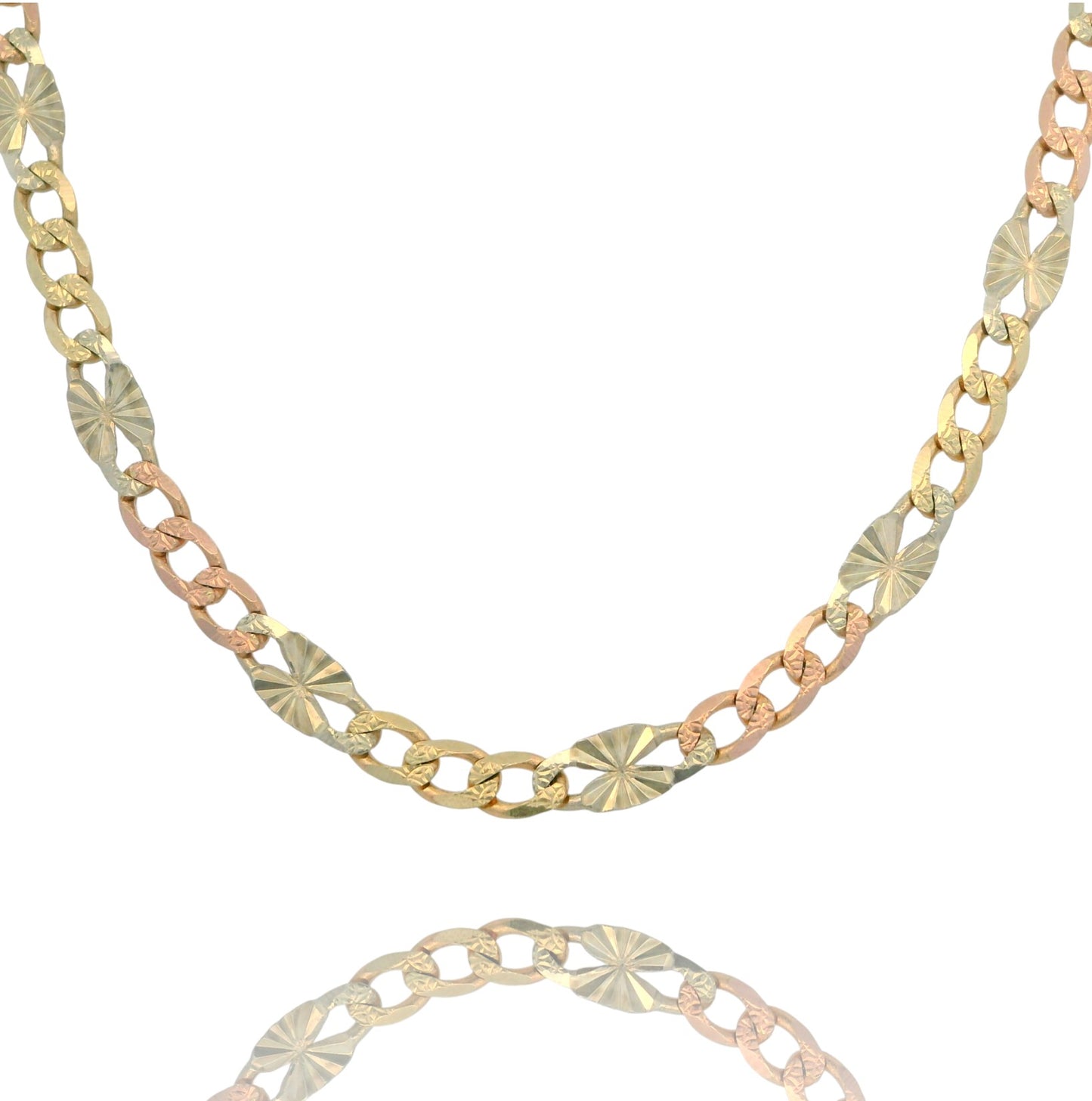 14K Tri-Color Figaro Star Chain Necklace