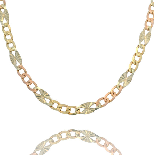 14K Tri-Color Figaro Star Chain Necklace