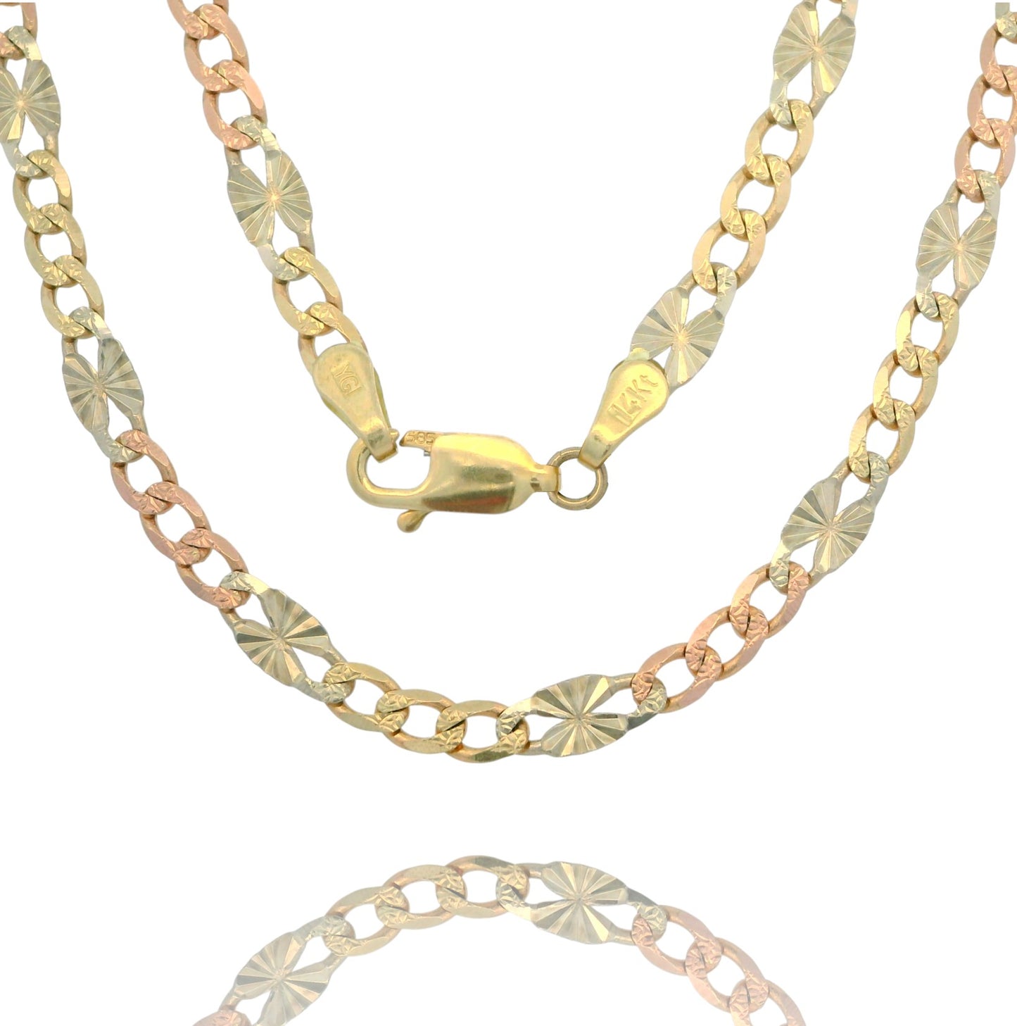 14K Tri-Color Figaro Star Chain Necklace