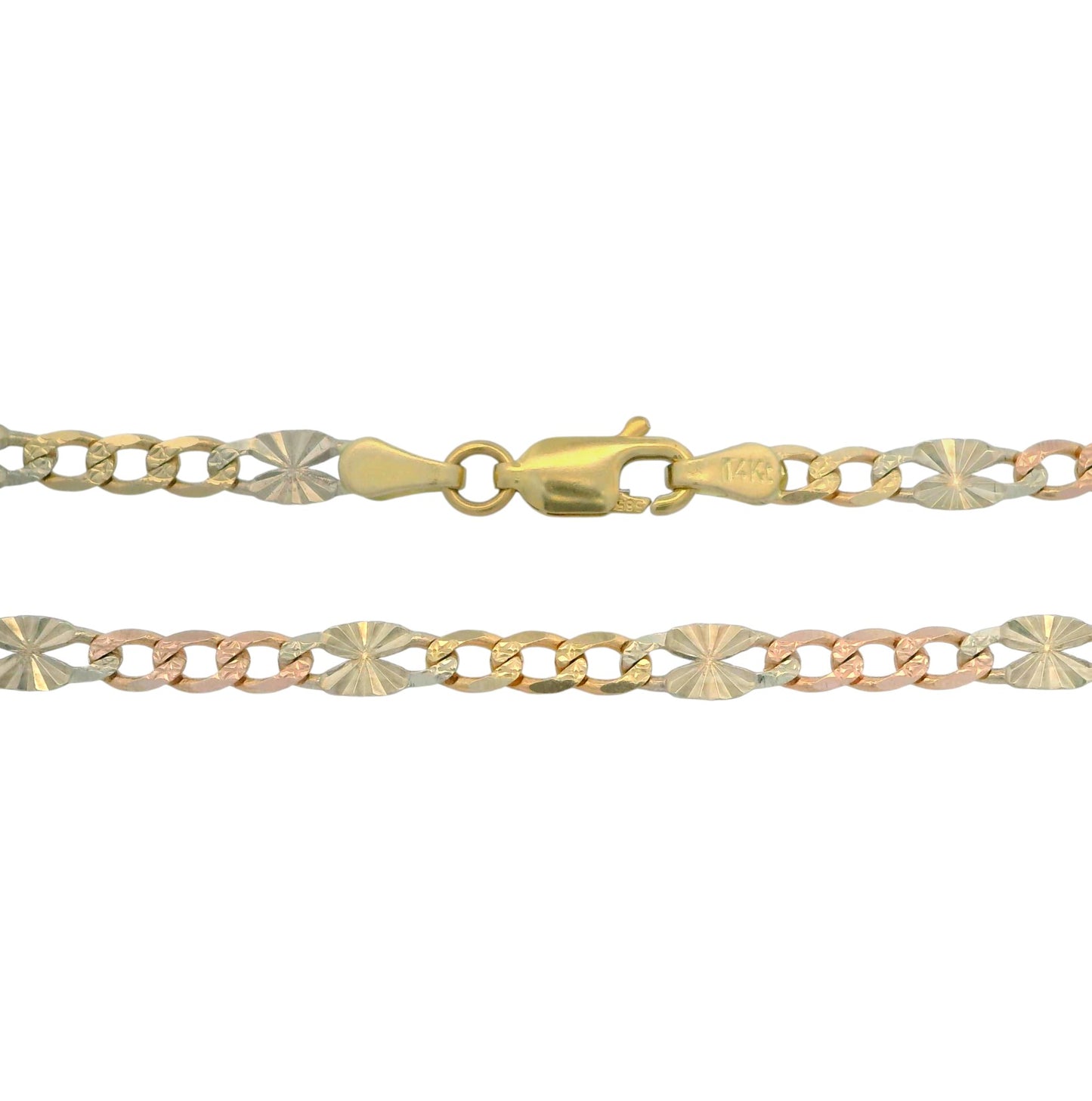 14K Tri-Color Figaro Star Chain Necklace