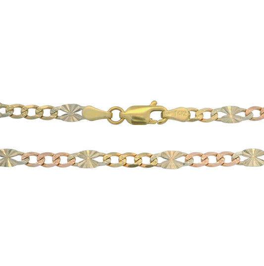 14K Tri-Color Figaro Star Chain Necklace
