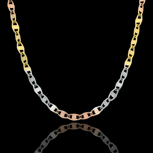 REAL SOLID 14K Gold 2mm Tri-Color Mariner Twist Chain (16”, 18”, 20”)
