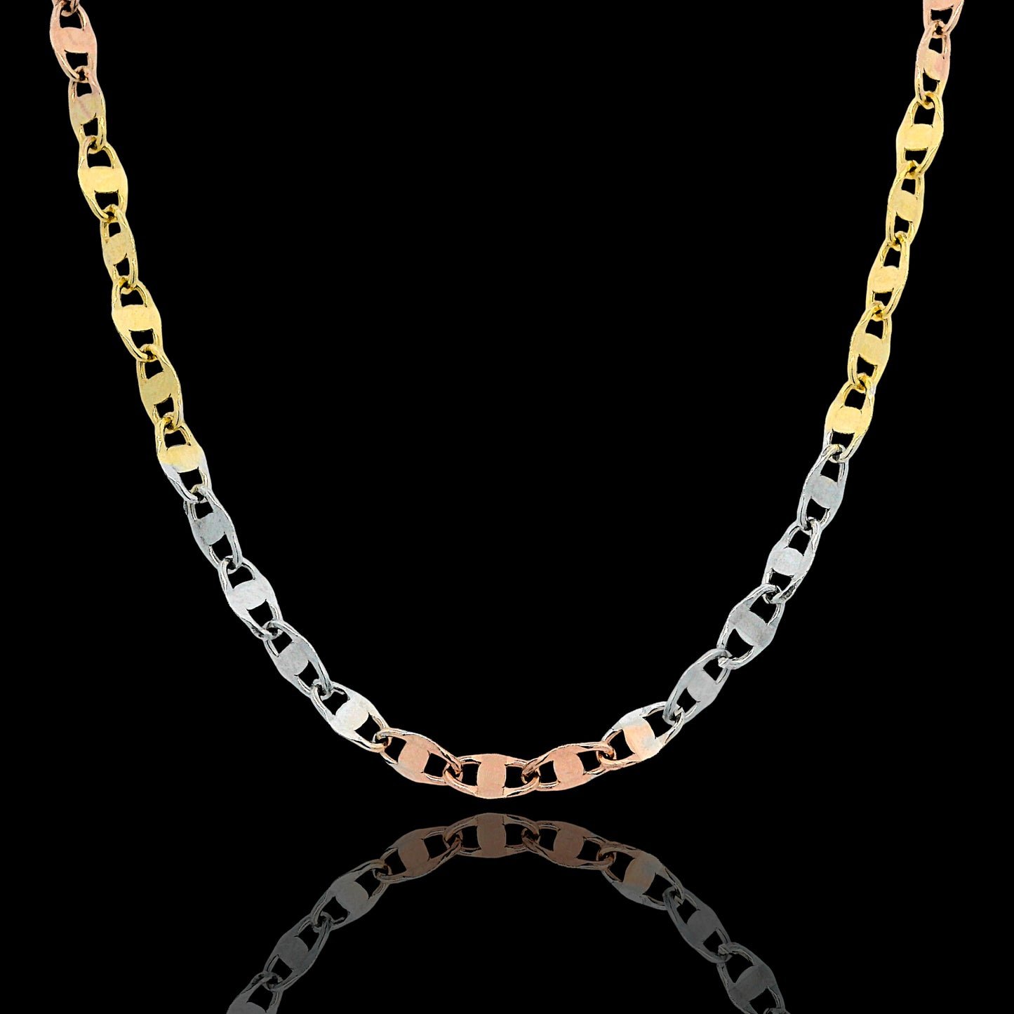 14K Gold 2mm Tri-Color Mariner Twist Chain (16”, 18”, 20”)