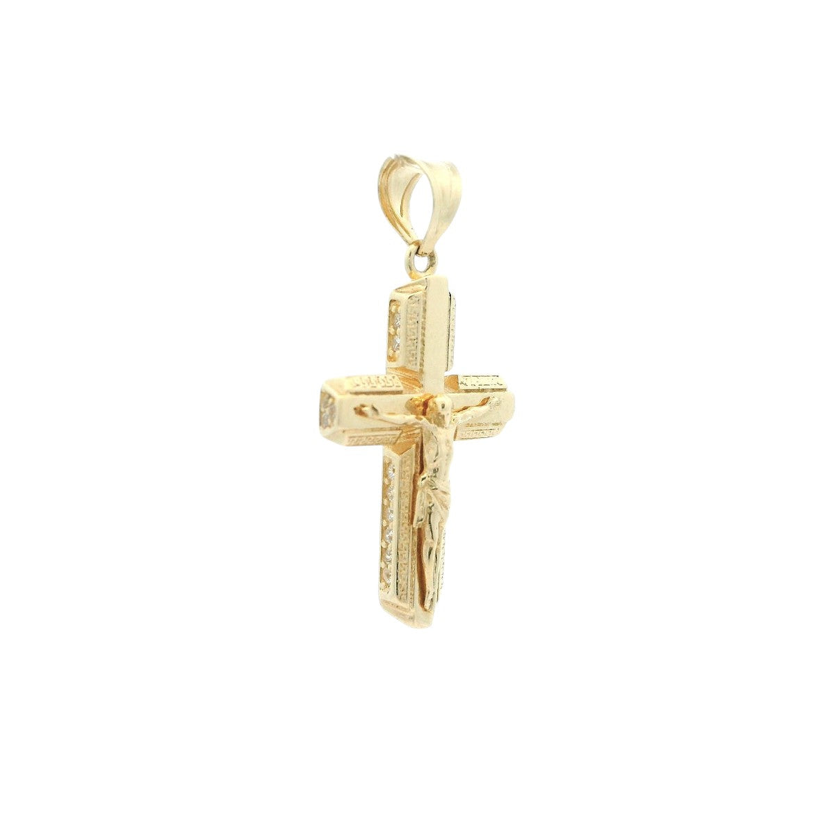 14K Yellow Gold Cross Pendant with CZ Accent