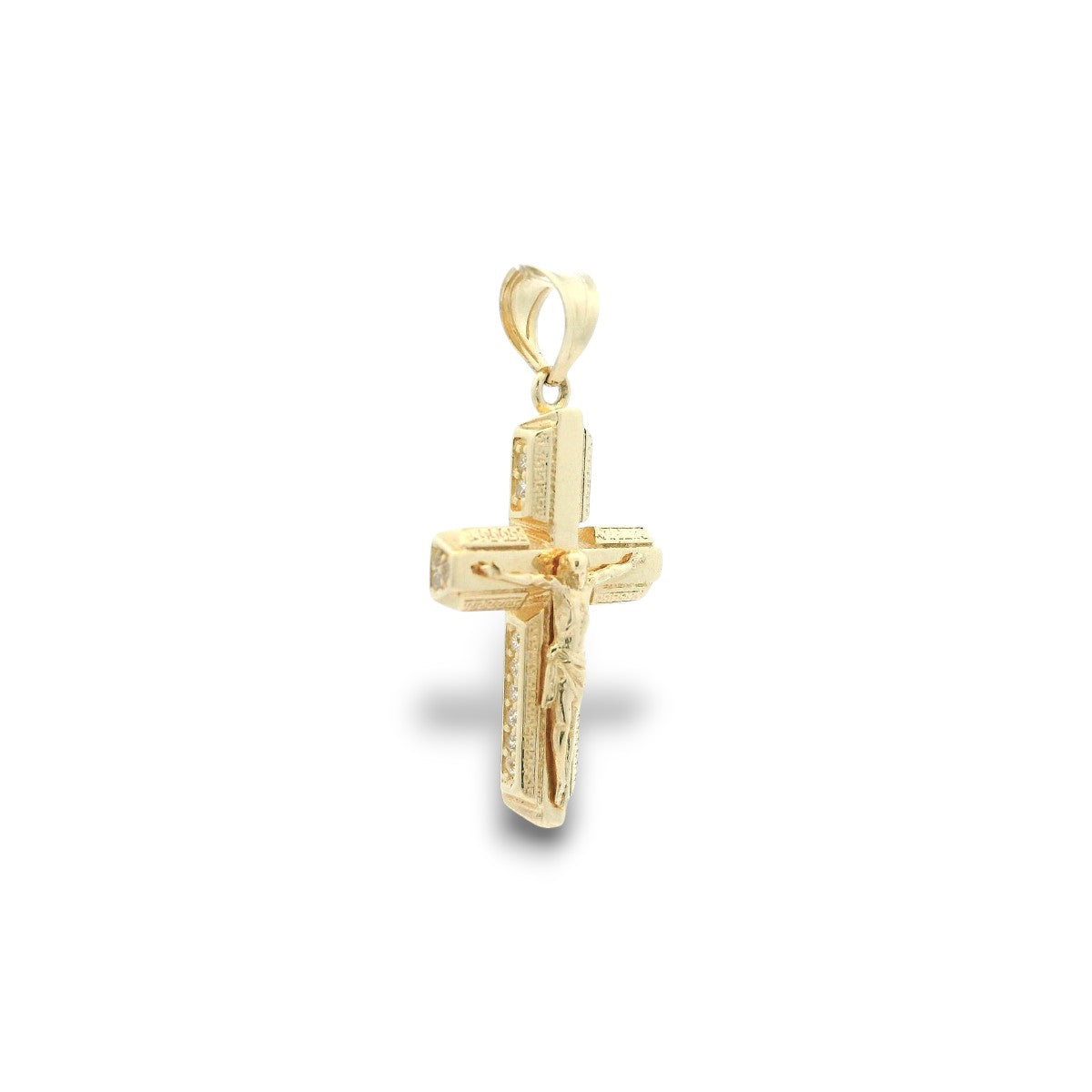 14K Yellow Gold Cross Pendant with CZ Accent