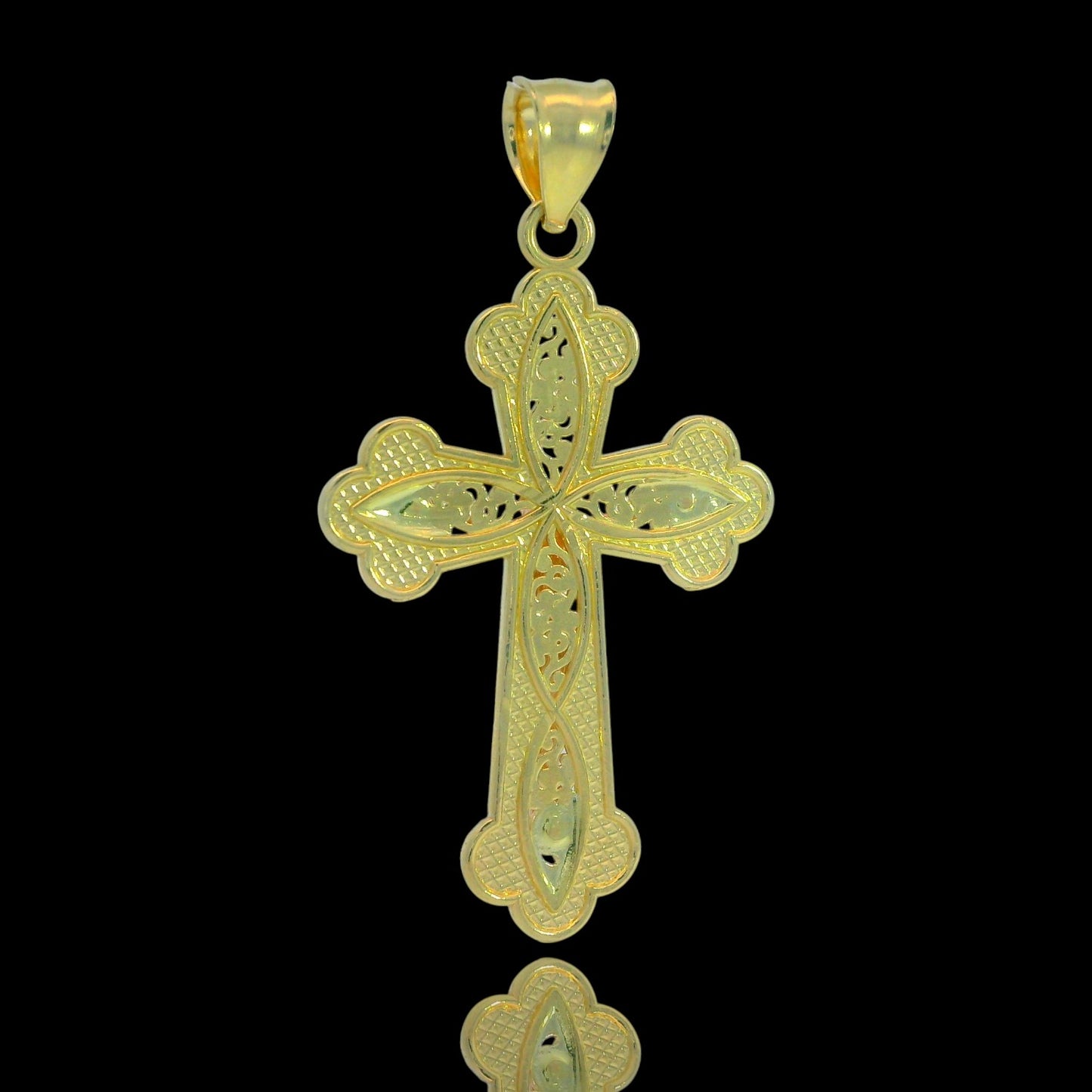 14K Tri-Color Filigree Crucifix Cross Pendant 42mm