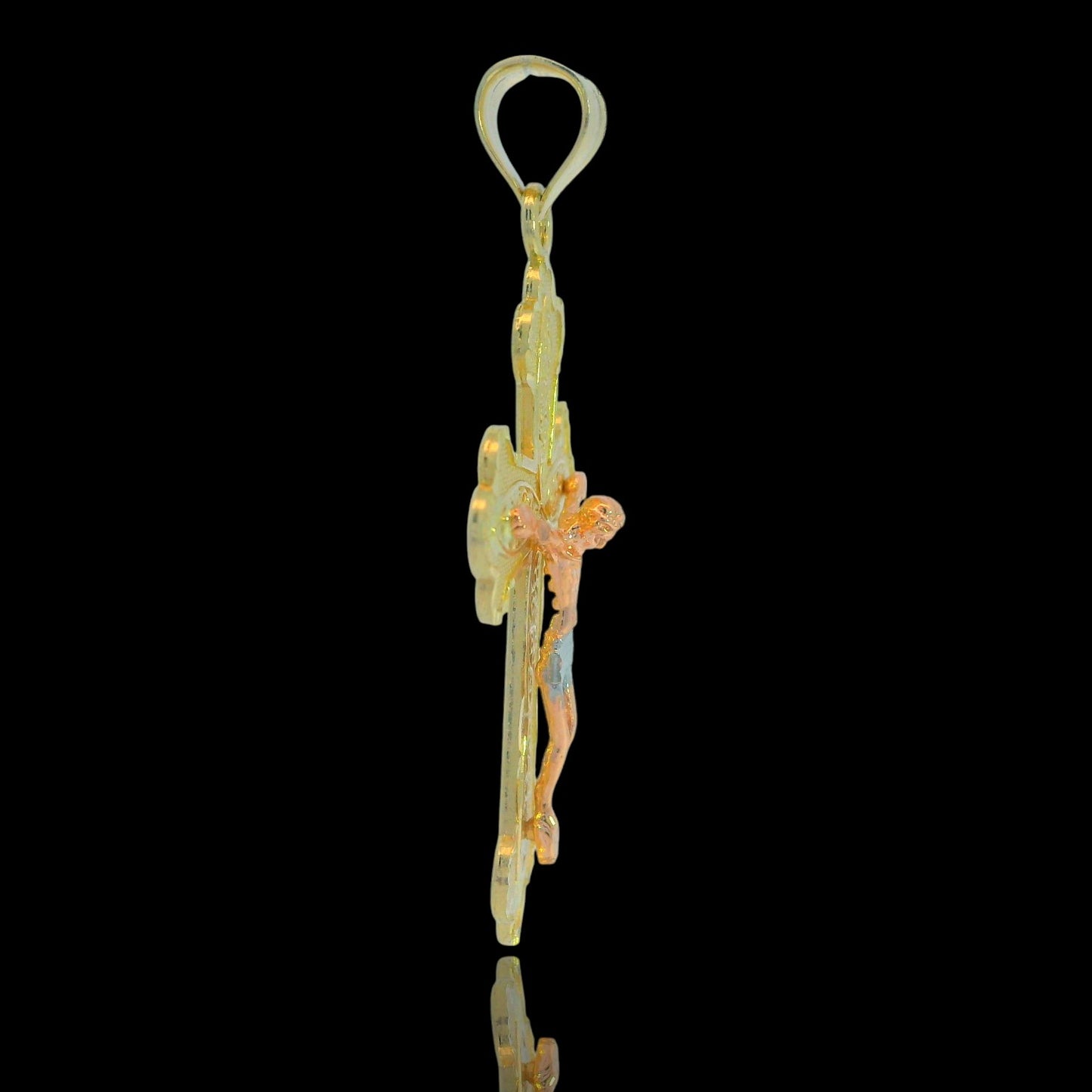 14K Tri-Color Filigree Crucifix Cross Pendant 42mm