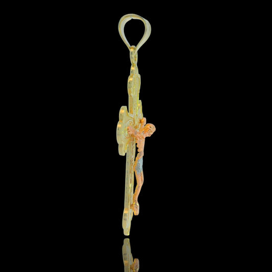 14K Tri-Color Filigree Crucifix Cross Pendant 42mm