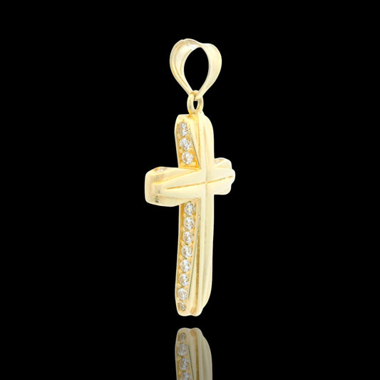 26mm 14K Sculpted Cross Pendant with Side CZ Line