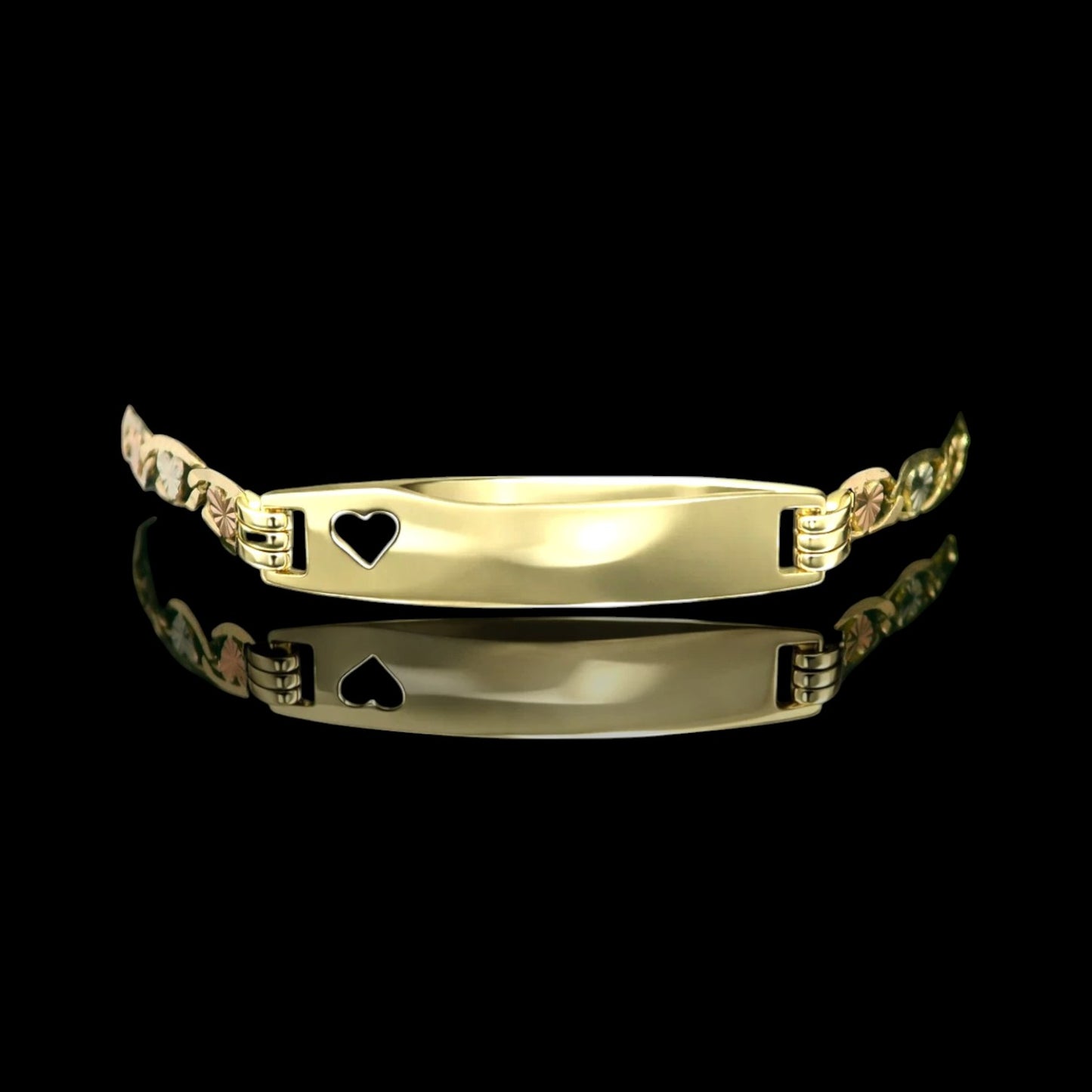 14K Gold 3-Tone Kid's Valentino Heart ID Bracelet