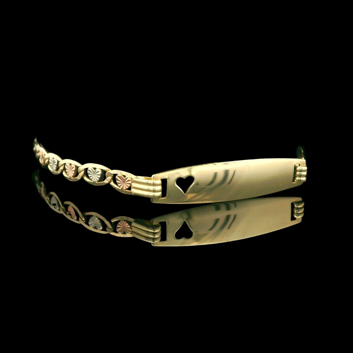 14K Gold 3-Tone Kid's Valentino Heart ID Bracelet